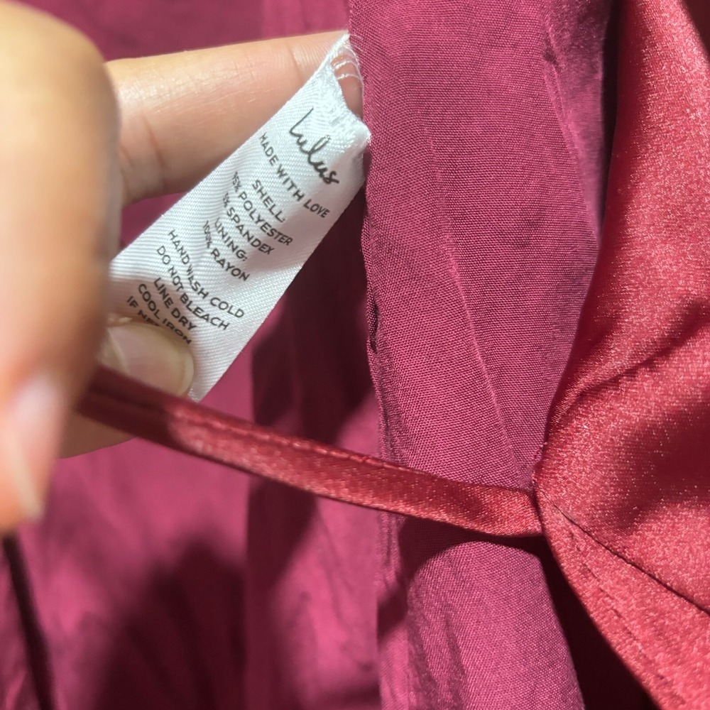 NWT Lulu's Life's Women's Ruffled Wrap Dress A Cabaret Burgundy Satin X-Large - Picture 10 of 11